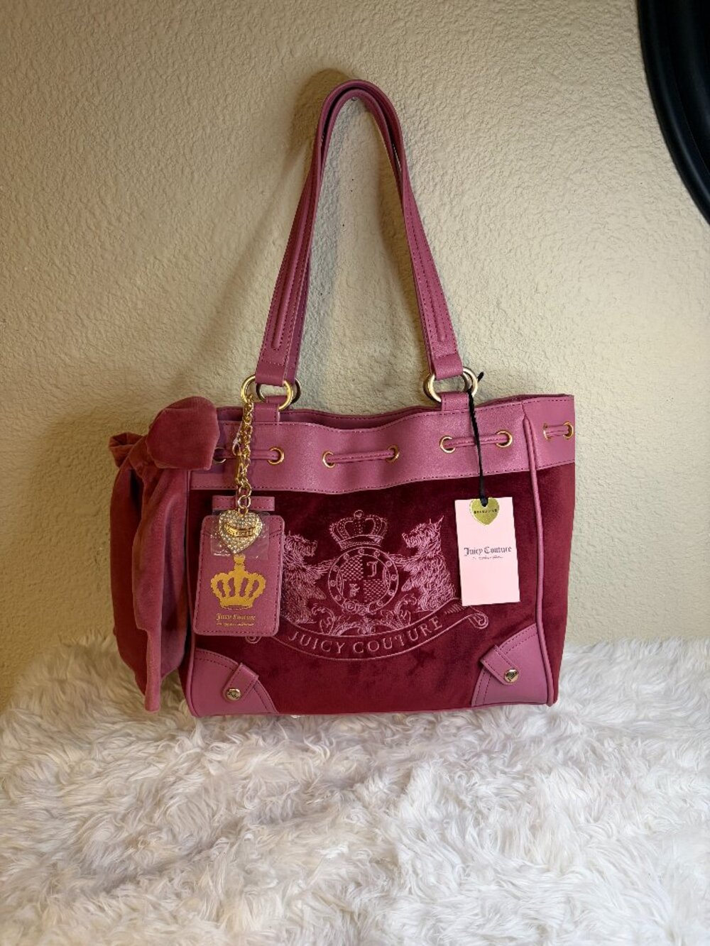 Juicy Couture Classic Scottie Dogs Cranberry Daydreamer Tote Bag NWT Y2K